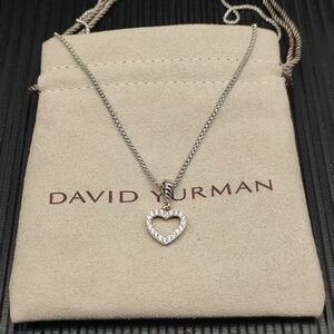 David Yurman Sterling Silver Pave Heart Necklace - Silver